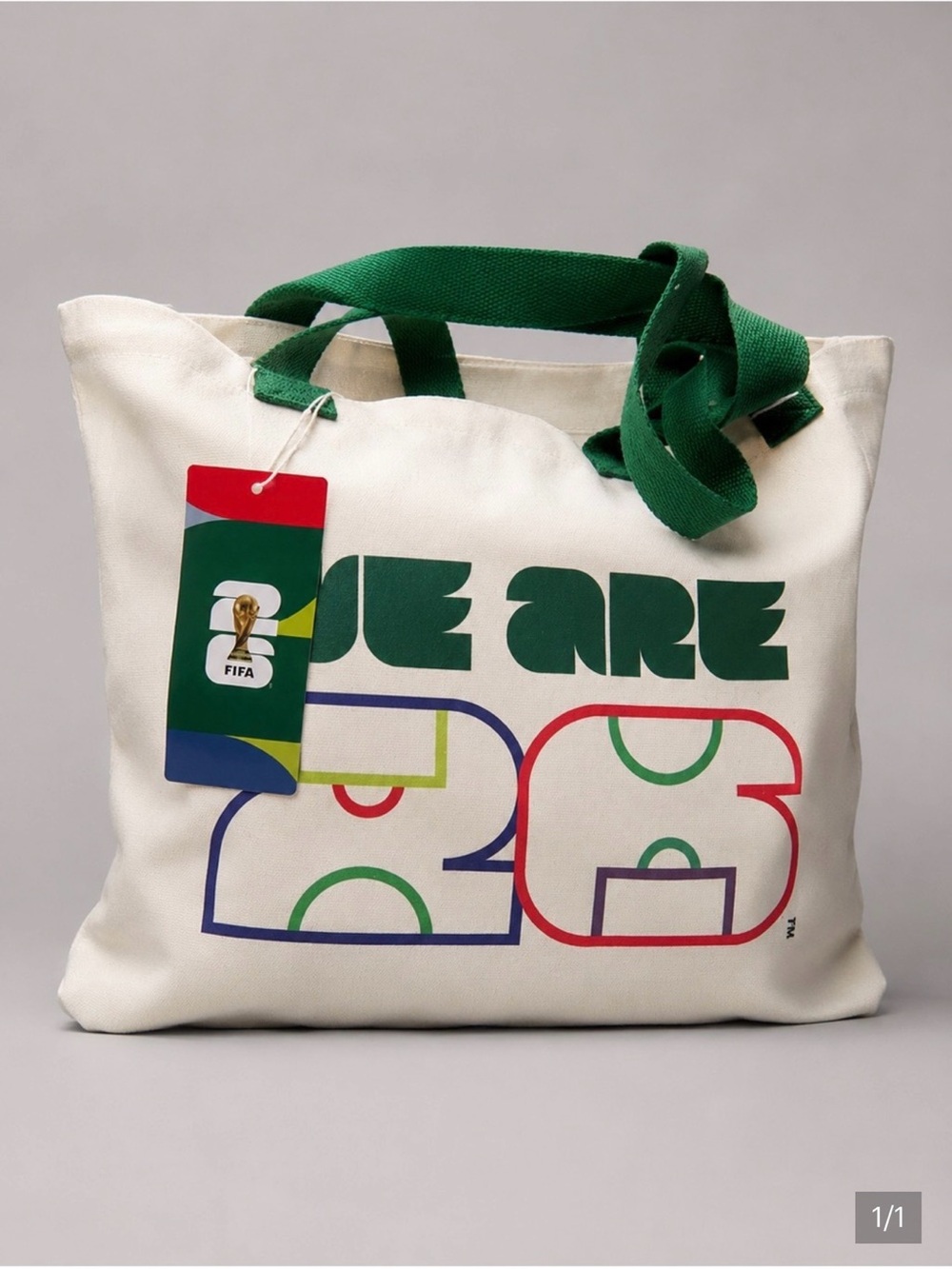 FIFA 'We Are 26' Cream Tote Bag with Green Handles